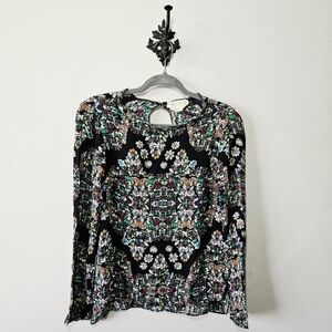 Atelier Nicole Miller 100% Silk Jewel Gemstone Blouse Size S Button Up Top EUC